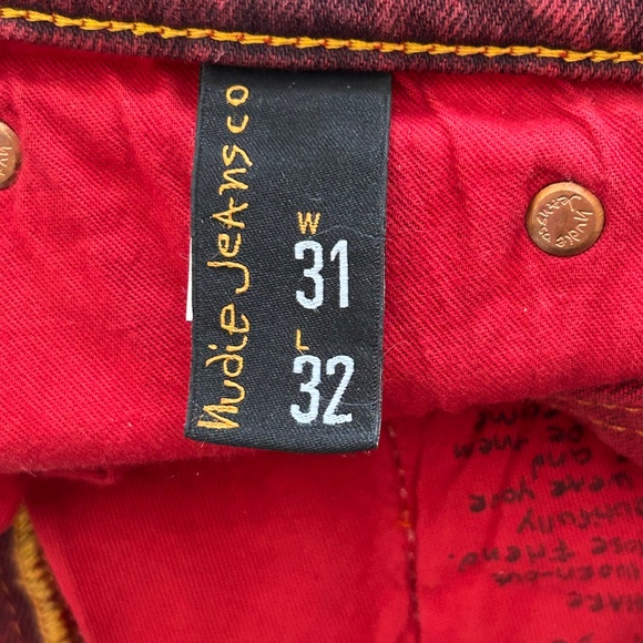 Nudie Jeans Thin Finn Organic Cotton Slim Fit Icon Red Waist Size 31 Unisex - Picture 8 of 15
